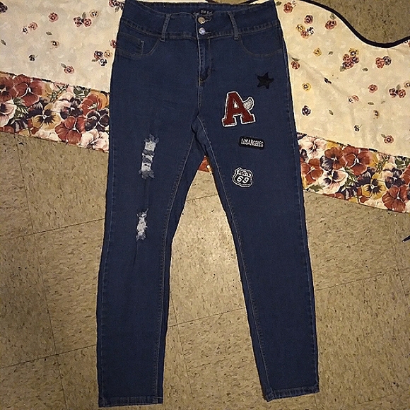 Blue Girl Distressed with Patches Jeans, Size: 16 - Picture 8 of 8